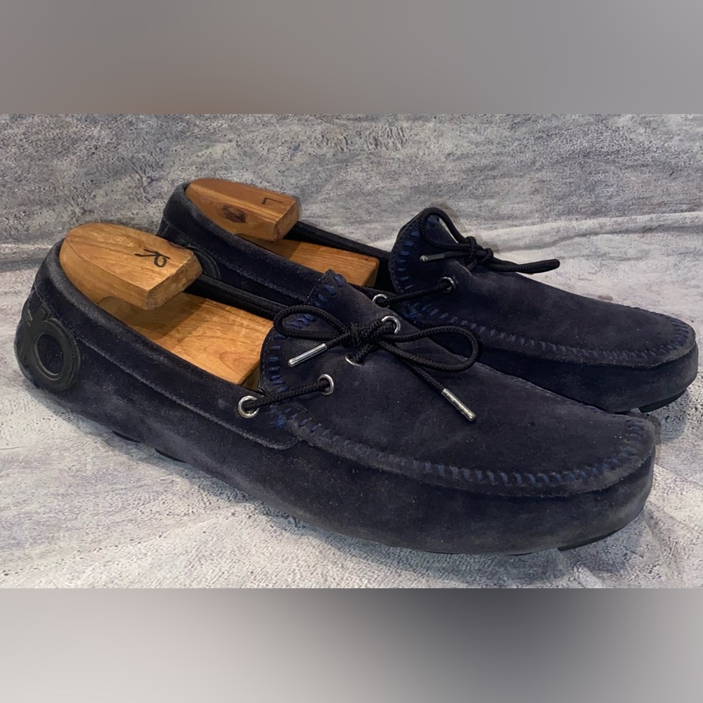 Ferragamo Gancini Accent Driving Shoes Tie Moccasins Loafers Houze Shoes 9.5